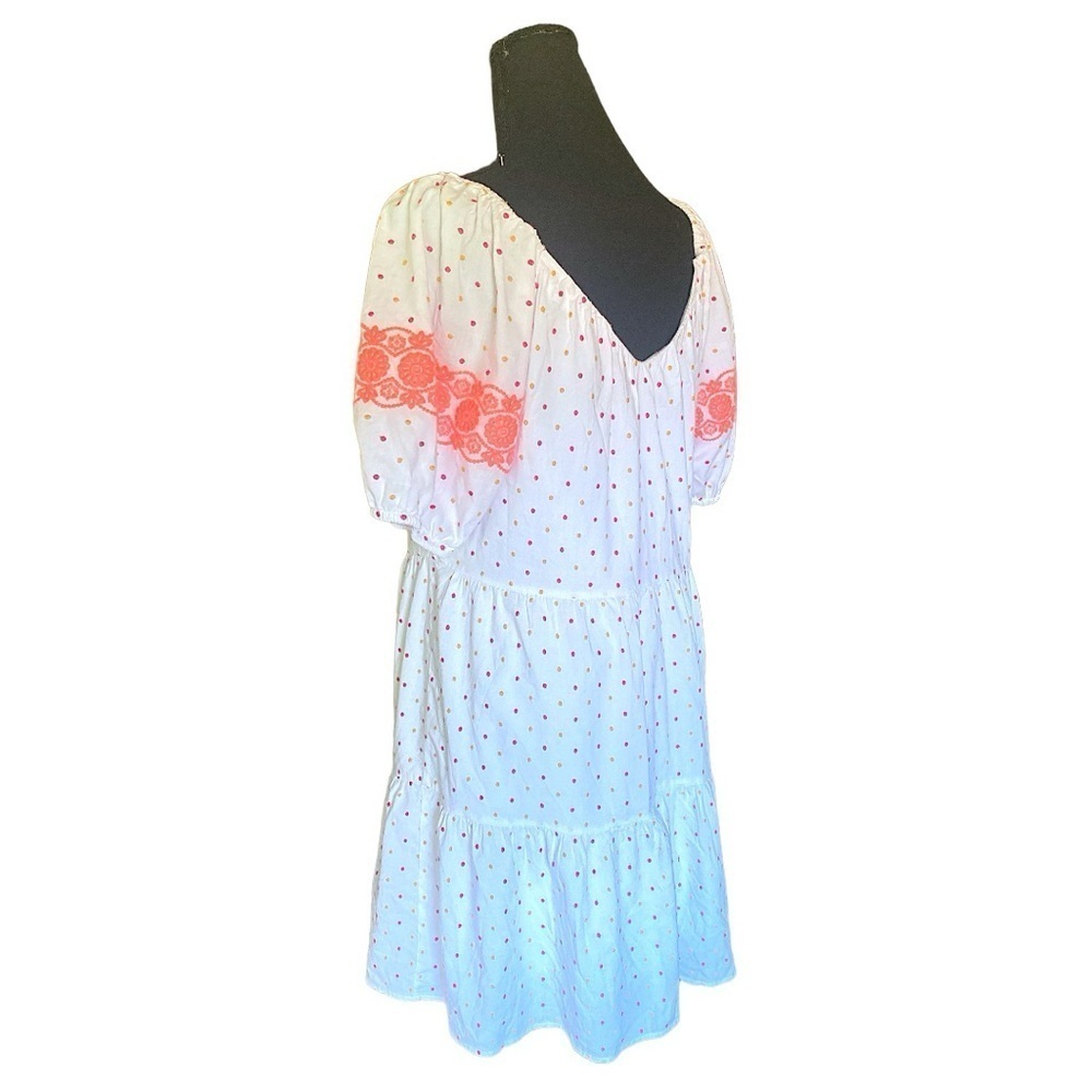 Embroidered Dot Tiered Swing Dress White Multicolored Fun & Flirty Women’s Large - Picture 3 of 14